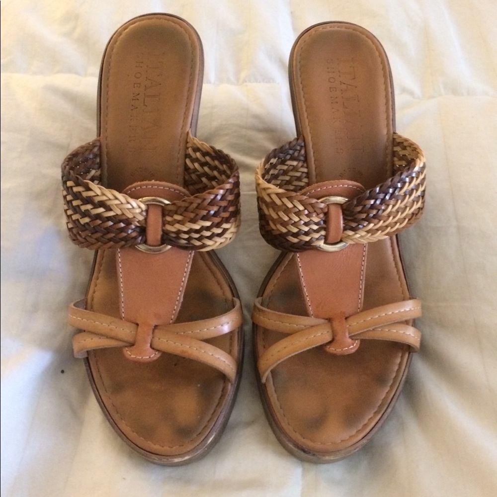 Italian shoemaker woven wedge sandals